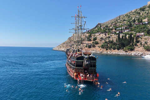 Alanya: Pirate Ship Cruise with Daytime or Sunset Option Sunset Pirate Ship Cruise with Dinner & Soft Drinks
