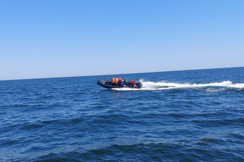 Bateau de vitesse au bout de la jetée à Sopot. Vitesse 100 km/h