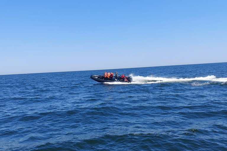 Speed boat at the end of the pier in Sopot. Speed 100 km/h