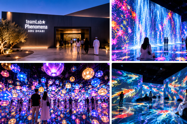Abu Dhabi: Blue Mosque & teamLab Phenomena Tour with Entry Abudhabi: Full Day Premium Pass Tour With 24K Gold Coffee