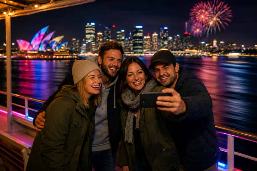 Vivid Sydney: Dinner-Bootsfahrten mit Buffet und Begrüßungsgetränk. Foto: GetYourGuide Vivid Sydney: Dinner-Bootsfahrten mit Buffet und Begrüßungsgetränk. Foto: GetYourGuide