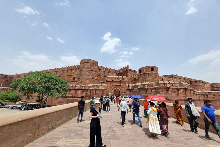 Vanuit Delhi: Taj Mahal dagtour per sneltrein met transfers1e klas treinwagon, auto, gids, toegangskaarten en lunch