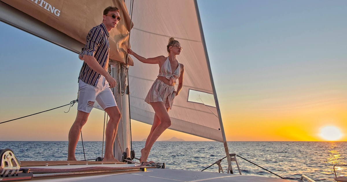 Santorini Gold Catamaran Cruise with Snorkel, BBQ & Open Bar
