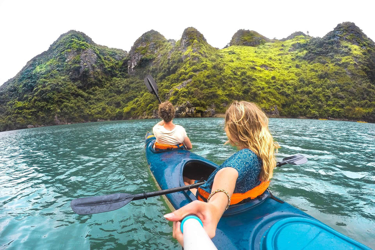 Z Hanoi: 1-dniowa wycieczka do Zatoki Halong: jaskinia, wyspa, kajak