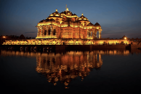 Delhi: Akshardham Temple Tour with Light & Water Show Akshardham Water & Light Show with Car+Guide.