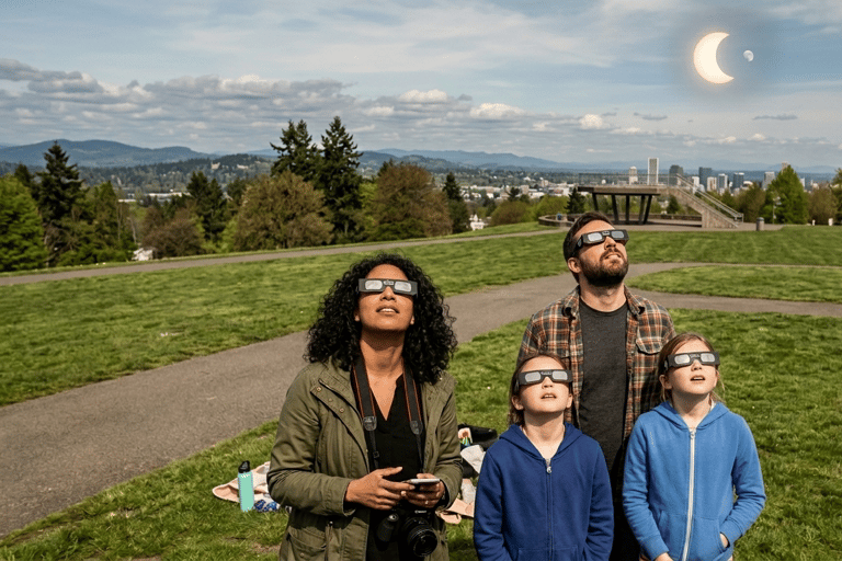 Solar Eclipse in Galicia with Lugo and Roman Wall from Santiago