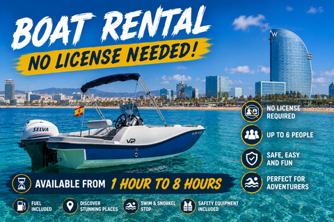 Barcelona: No license needed Boat Rental 4h Boat Rental up to 6 people