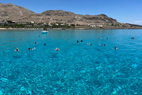 Lindos, Pefkos : Croisière en bateau avec baignade et plongée en apnée, tout comprisCroisière en bateau depuis le lieu de rendez-vous