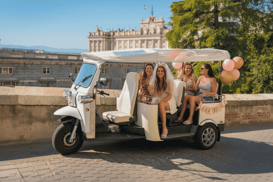 Madrid: Private Party im elektrischen Tuk-Tuk mit Musik, Aussicht und Spaß. Foto: GetYourGuide