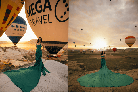 Capadocia: Sesión fotográfica al amanecer con vestidos voladores