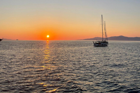 Mykonos : Croisière au coucher du soleil vers Rhenia, safari sur la plage, dînerCroisière sans transfert
