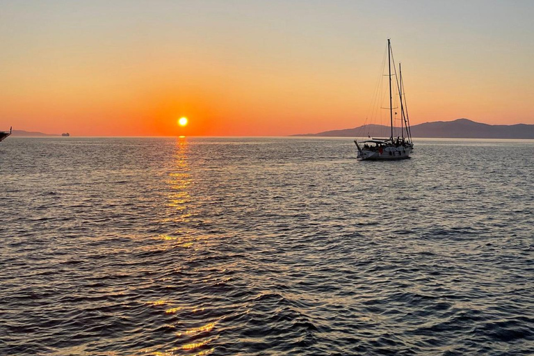 Mykonos : Croisière au coucher du soleil vers Rhenia, safari sur la plage, dînerCroisière sans transfert