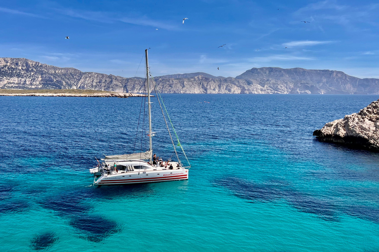 Marselha: Cruzeiro de catamarã pelas Calanques, piquenique e mergulho com snorkel