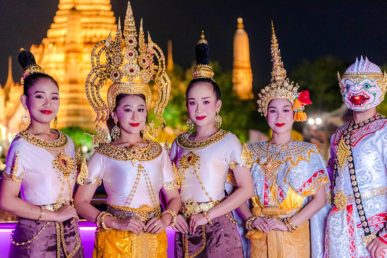Bangkok Chao Phraya Cruise with Luxury Buffet & Open Deck Private Transfer |Wat Paknam+Chao Phraya Night Cruise Buffet