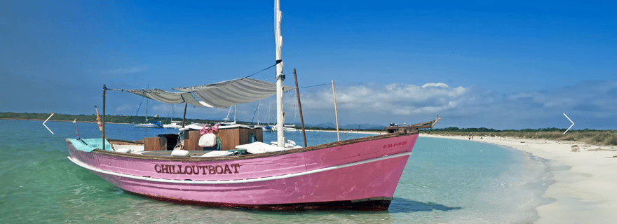 Tour Formentera : s'Espalmador et Illetes. Bateau de 9 m. Capacité : 12 personnes.