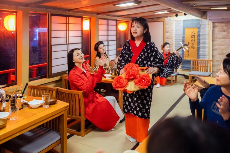 Tokyo Limited-Date Cherry Blossom Route Cruise & Show & Meal Sakura Exclusive: 90-Min Night Cruise & Show & Sukiyaki