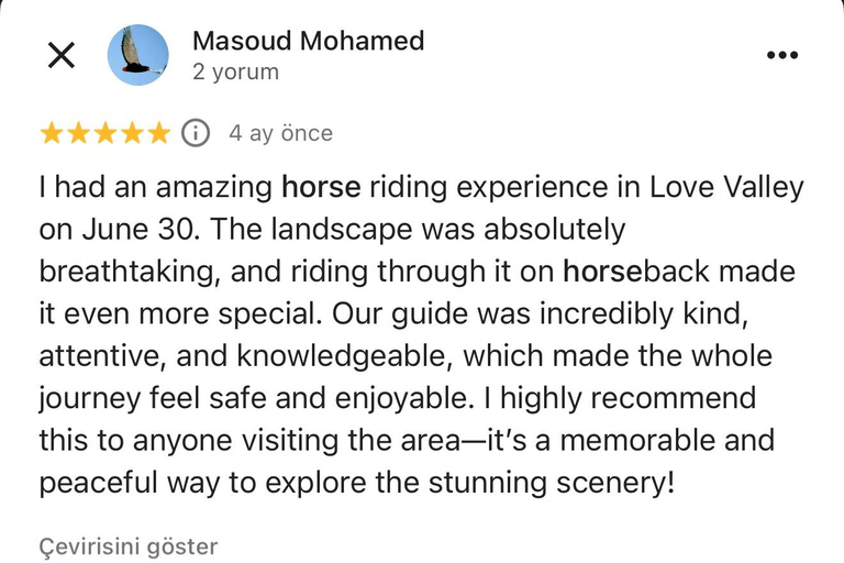 Kapadocja: przejażdżka konna po Dolinie MiłościCappadocia: Love Valley Horseback Riding Tour