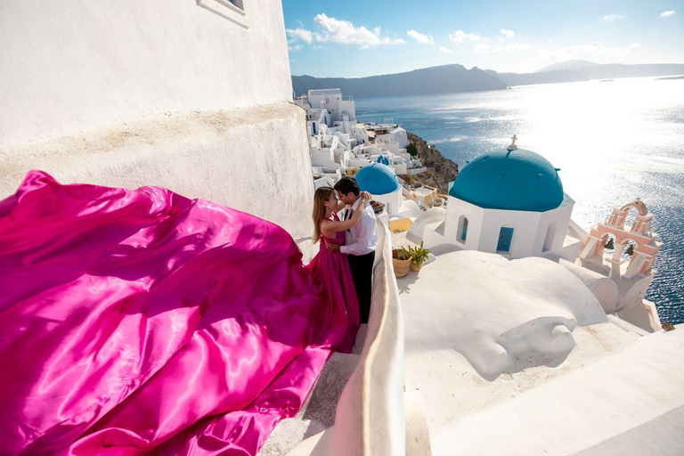 Santorini: Esperienza unica di servizio fotografico con abito volante