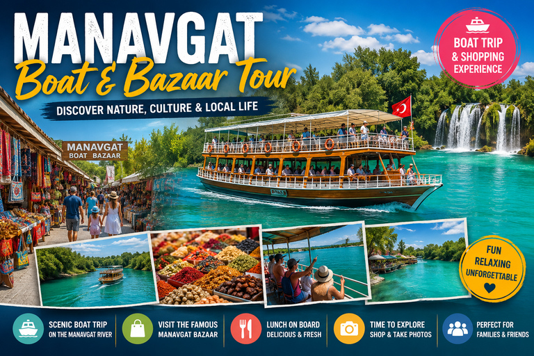 Manavgat: Riverboat Tour Waterfall, Bazaar and River Cruise Riverboat Tour Waterfall, Bazaar (No Transfer)