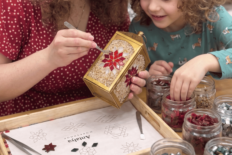 Marrakech: Original Moroccan Mosaic Lamp Workshop & Snacks Start Pickup with Tuk Tuk – Mosaic Lamp Workshop
