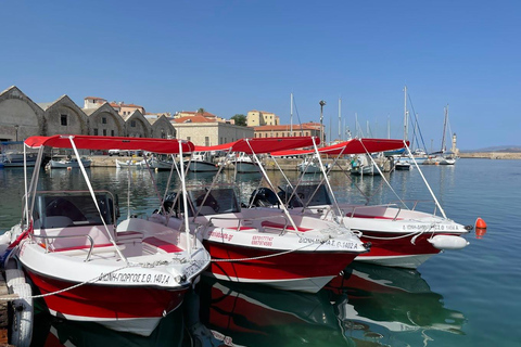 Chania: Selbstfahrender Bootsverleih vom Alten HafenChania: Boot zum Selberfahren mieten im alten Hafen