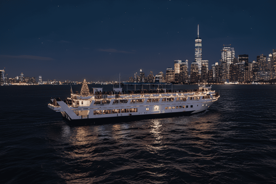 NYC: Weihnachts-Dinner-Bootsfahrt mit DJ und Buffet. Foto: GetYourGuide
