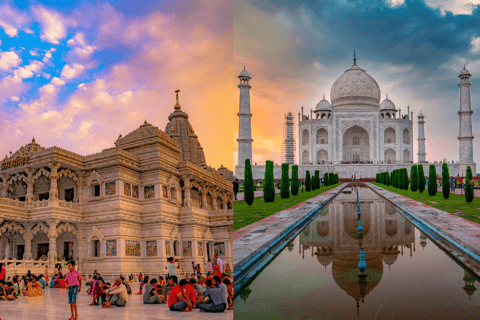 Von Delhi aus: Privater Ausflug zum Taj Mahal, Mathura und VrindavanTour mit Abholung, Guide, Tickets und Mittagessen