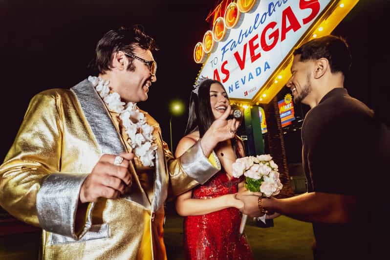 Las Vegas: Gold Elvis Vow Renewal or Wedding at Welcome Sign