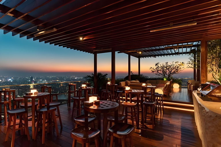 GuangZhou: Bar al aire libre en la azotea de la planta 70, puesta de sol y espectáculo de luces