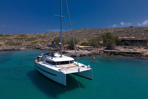 Hersonissos: crucero de lujo en catamarán a Dia, con almuerzo y bebidas incluidos.Excursión en catamarán a Dia con traslado desde Hersonissos y Malia