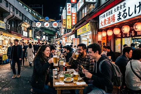 Tokyo: Ueno Ameyoko Street Food & Izakaya Night Tour