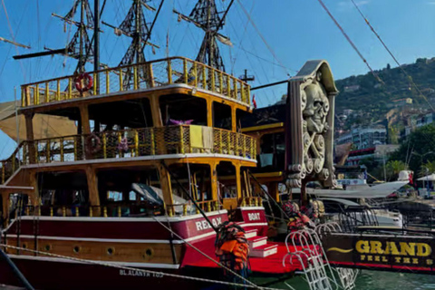 Side: Alanya Pirate Boat Tour with Swimming and Lunch Side: Alanya Sunset Pirate Boat Tour