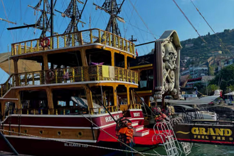 Side: Alanya Pirate Boat Tour with Swimming and Lunch Side: Alanya Sunset Pirate Boat Tour