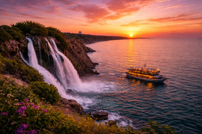 Antalya: Relax Waterfalls Boat Trip w/Sunset and Dinner Sunset Boat Trip /Hotel Transfer & Dinner