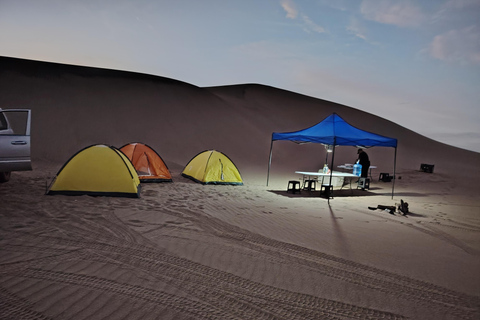 Huacachina: Overnight Camping with Sandboarding/Sandsky, Bar, BBQ, and Campfire