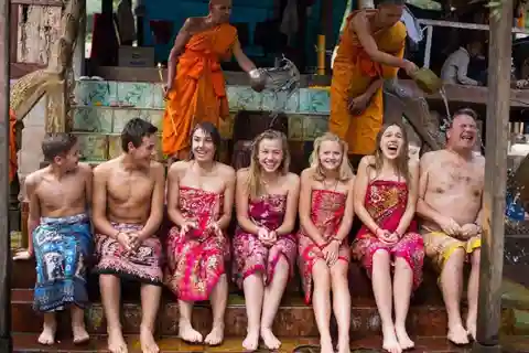 Siem Reap Cambodian Buddhist Water Blessing and Local Market