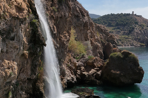 Nerja: Self-Guided Kayak Tour. Maro Waterfall. Support boat for the route.