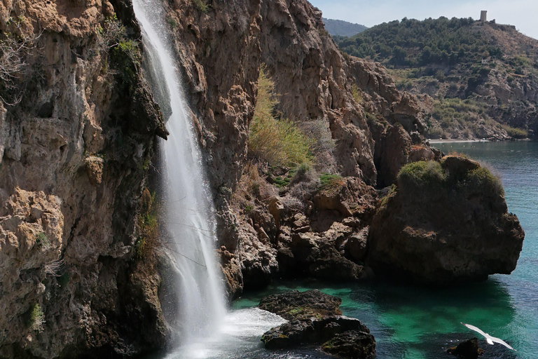 Nerja: Self-Guided Kayak Tour. Maro Waterfall. Support boat for the route.