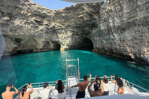 Malta: Comino Catamaran Cruise with Blue & Crystal Lagoon Morning or afternoon Half day cruise with 2 swimming stops