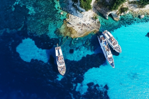 From Corfu Island: Day Cruise to Paxi Islands & Blue Caves Paxi Gaios Cruise with Pickup from South Corfu to Lefkimmi
