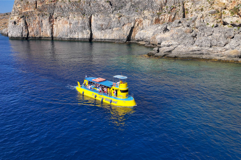 Lindos: crociera sottomarina con sosta bagno nella baia di NavaroneLindos: Crociera sottomarina dalla spiaggia di Pallas