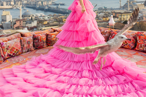 Rooftop Flying Dress Photoshoot in Istanbul