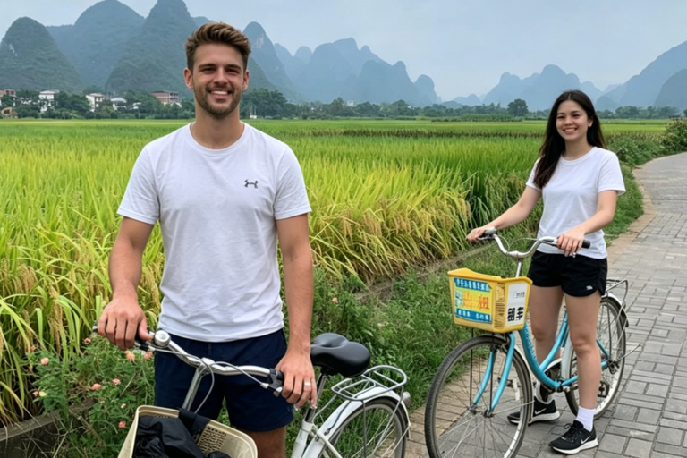 Guilin: Join a group Li river cruise biking west street tour