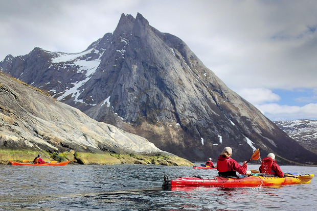 Senja: Guidad kajakpaddling i fjorden i Ånderdalens nationalpark