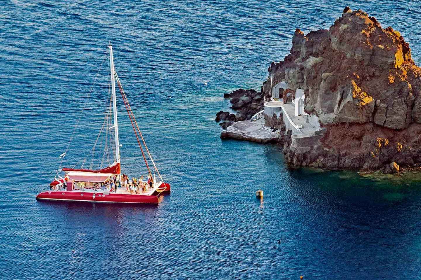 Santorini: Cruise Catamaran with BBQ & Drinks Day or Sunset