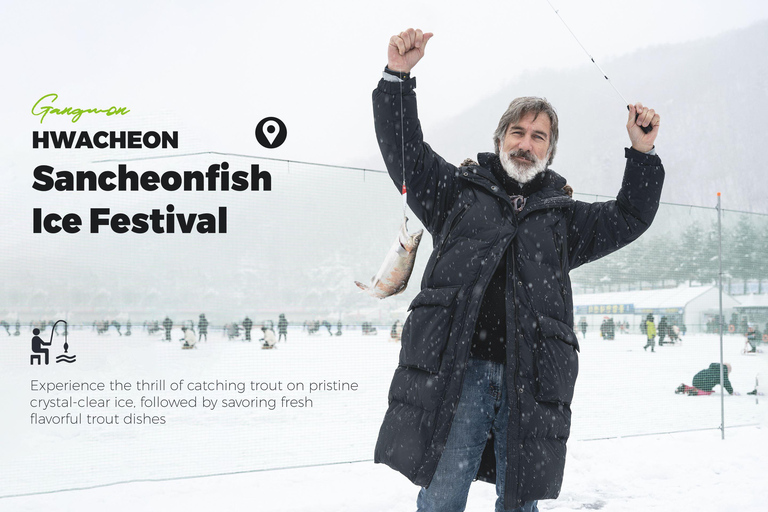 Pêche sur glace à Hwacheon et visite hivernale de la vallée d&#039;Eobi au départ de SéoulDépart de la station Hongik Univ. sortie4