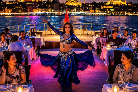 Istanbul: Europe & Asia Night Cruise with Dinner & Shows VIP Lounge, VIP Menu, Soft Drinks & Hotel Transfer