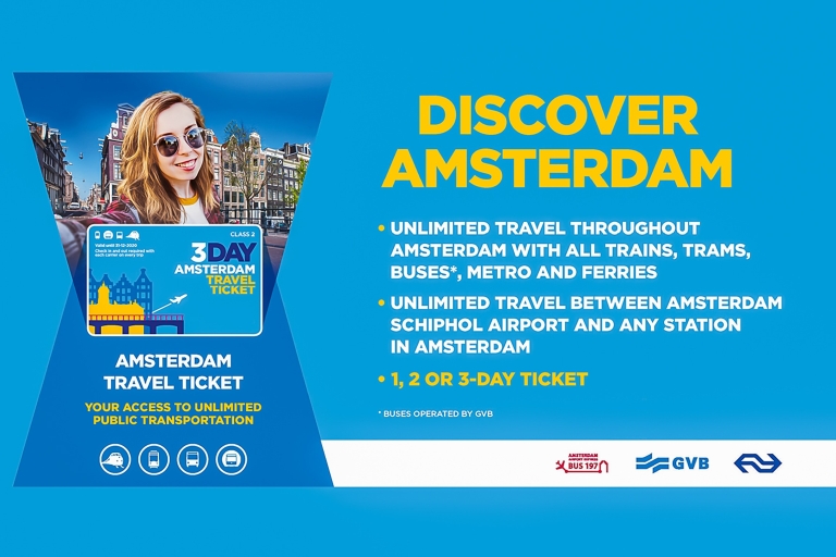 Amsterdam: Amsterdam Travel Ticket for 1-3 Days Two-Day Ticket