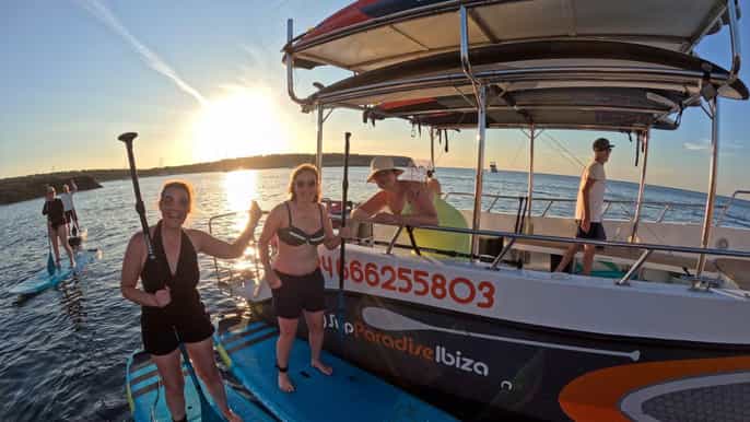 Ibiza: SUP & Snorkel Boat Tour with Caves, Drinks & Photos