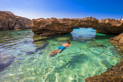 Från St. Julian&#039;s: Gozo, Comino, Blå lagunen med motorbåt